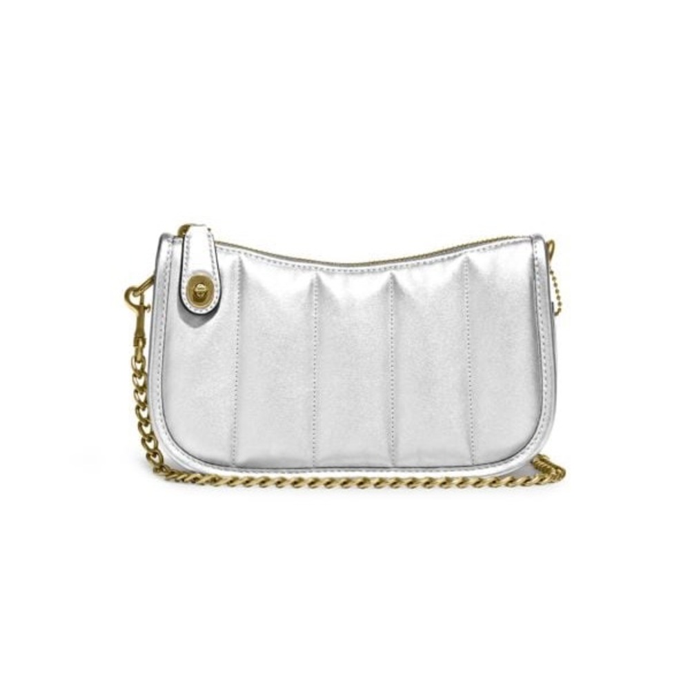 Coach swinger 20 quilted metallic leather shoulder bag with chain
